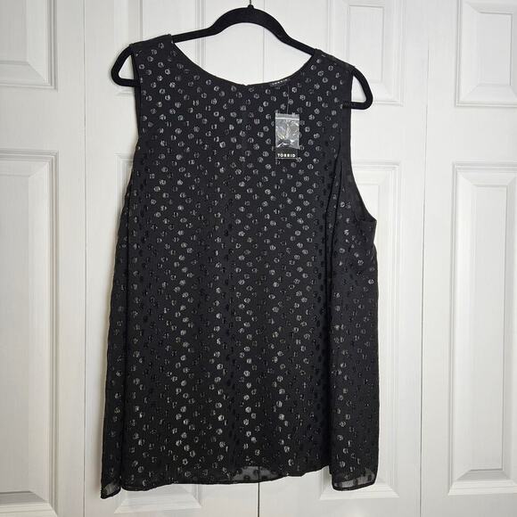 Torrid Black Dot Woven Polka Dot Shimmer Keyhole Back Tank Black Size 2/ 2x NWT - Picture 1 of 10